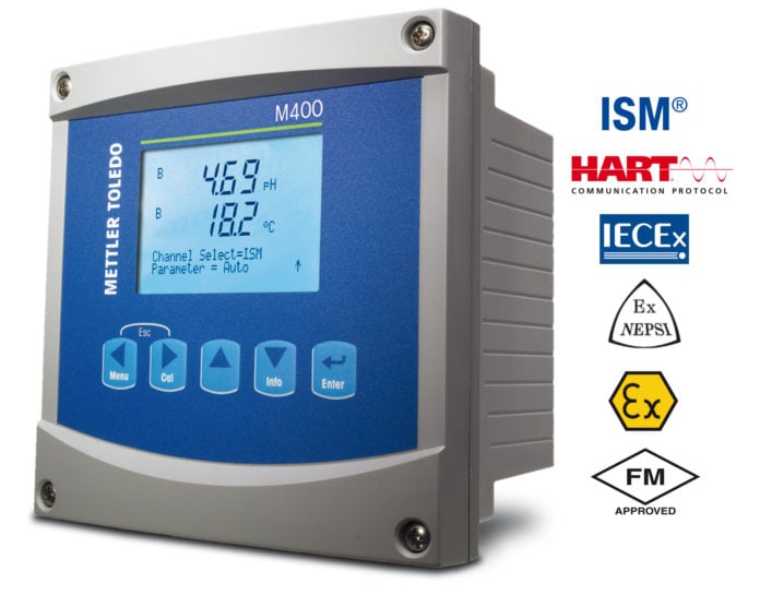 site-industries-cosmetiques A digital pH and conductivity meter with different logos.