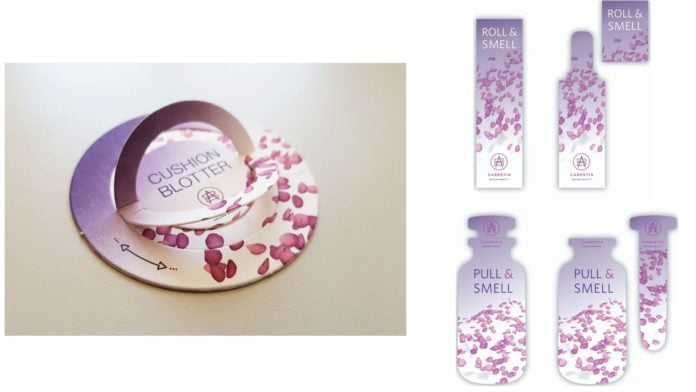 site-industries-cosmetiques Una botella rosa que encierra una flor rosa.