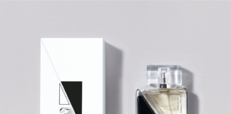 site-industries-cosmetiques A perfume bottle with a black box next to it, in partnership with Laurent Assoulen's first perfume brand.