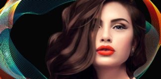 site-industries-cosmetiques Une femme utilisant SantEnergy™ pour lutter contre la chute des cheveux devant un décor vibrant.
