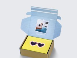 site-industries-cosmetiques 一个印有太阳镜照片的黄色盒子。