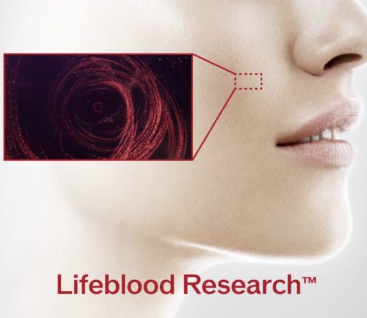 site-industries-cosmetiques Rostro de mujer que muestra la correlación demostrada entre microcirculación y envejecimiento cutáneo, en representación de Lifeblood Research.