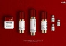 site-industries-cosmetiques Un conjunto de productos cosméticos sobre fondo rojo con un toque de auto scramble.