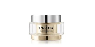 site-industries-cosmetiques Prada anti-aging cream in a jar on a white background: Prada luxury beauty.