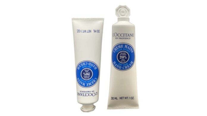 site-industries-cosmetiques 一管蓝色软管的欧舒丹护手霜。