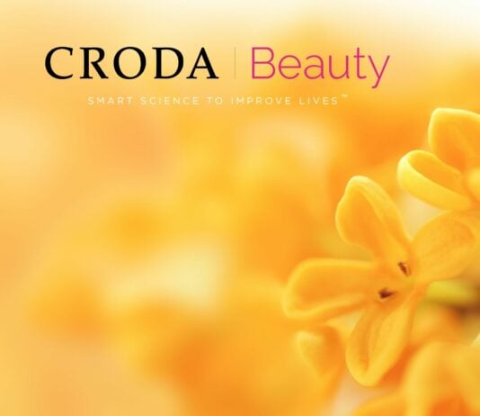site-industries-cosmetiques A vibrant advertisement for Croda Beauty featuring a close-up of orange flowers with a blurred background effect and the text "Croda Beauty, intelligent science to improve life" now includes Phytess.