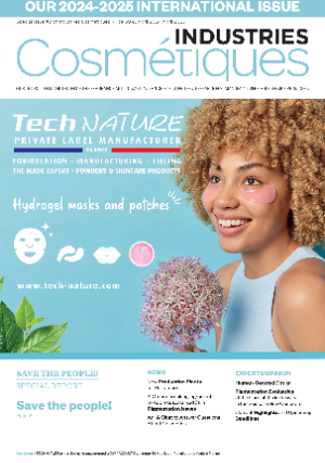 site-industries-cosmetiques A cover of "technature industries international" magazine featuring a smiling woman with curly hair holding a pink flower. The page includes headlines about natural products and making home decorations.