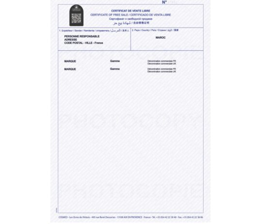 certificate of free sale - Cosmed