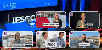 site-industries-cosmetiques Un collage de huit photos du congrès de l'IFSCC et un aperçu de l'IFSCC 2025 montrent des orateurs et des participants dans le cadre de conférences, d'interviews et de textes étiquetés tels que "interconnexion", "cellules souches" et "analyse cosmétique" tirés de la vidéo de l'événement.