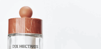 site-industries-cosmetiques Dois recipientes de vidro com produtos para a pele da Dix Hectares estão expostos numa superfície branca. Um é um frasco grande de sérum e o outro um pequeno frasco de creme. Ambos têm tampas com padrão de mármore e rótulos com texto a preto.