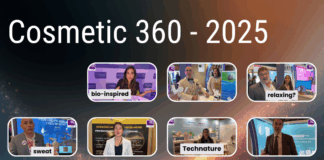 site-industries-cosmetiques 化妆品 360 - 2025 的十二张照片拼贴，主题包括 "生物灵感"、"Technature "和 "Ilumys"。了解 "放松"、"汗水"、"程序 "和创新着色剂等趋势的亮点和视频反馈。.