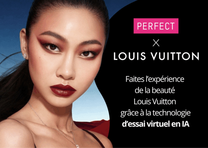 site-industries-cosmetiques Une femme au maquillage audacieux pose devant un arrière-plan désertique stylisé. Le texte se lit comme suit : 
