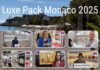 site-industries-cosmetiques A promotional collage for Luxe Pack Monaco 2025 shows a waterfront scene with white parasols and palm trees above. Below, six images show people in front of exhibition stands and displays, some of which bear the words "Hello" and "recyclability".