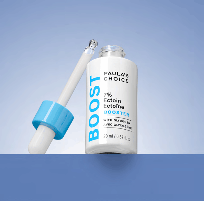 site-industries-cosmetiques 带滴管的宝拉之选 BOOST 7% Ectoin Ectoine 增效剂瓶；蓝底白字，蓝色滴管盖。.