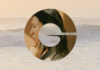 Scentaurus Aquamelon, an oxygen-activated hair precursor site-industries-cosmetiques A circle, featuring the profile of a woman with long hair who appears deep in thought, is superimposed on a seascape consisting of waves and a misty sky.